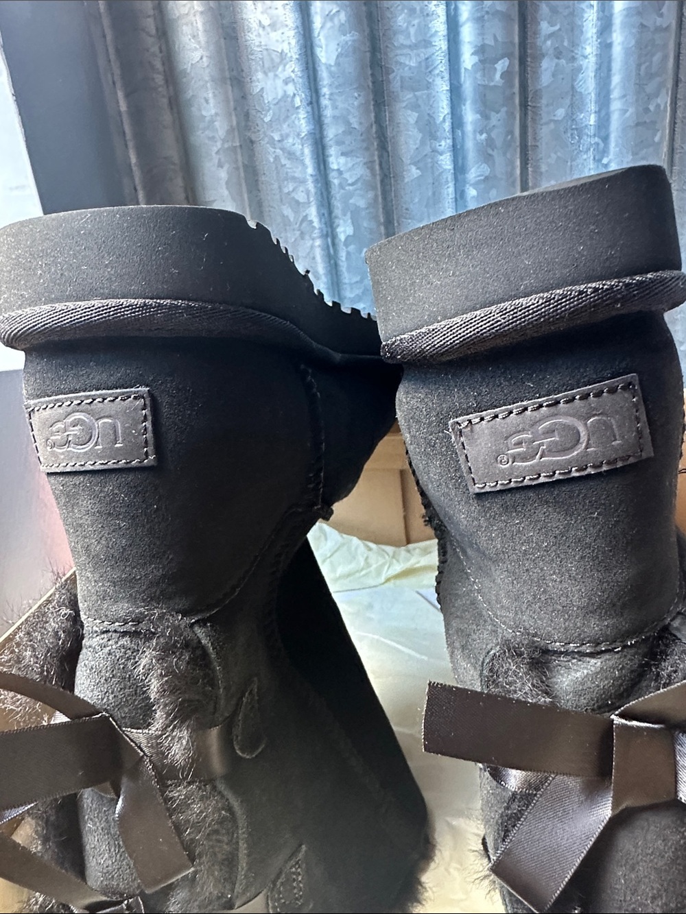 UGG Black Classic Short Bow Suede Winter Boots - Picture 2 of 5
